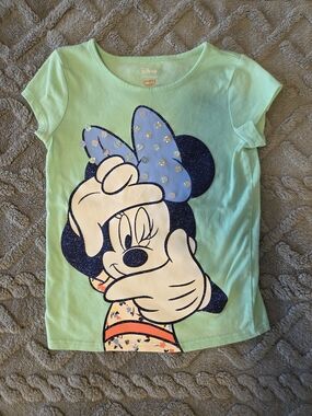 Disney Mint Green Minnie Mouse Glitter Bow Tee